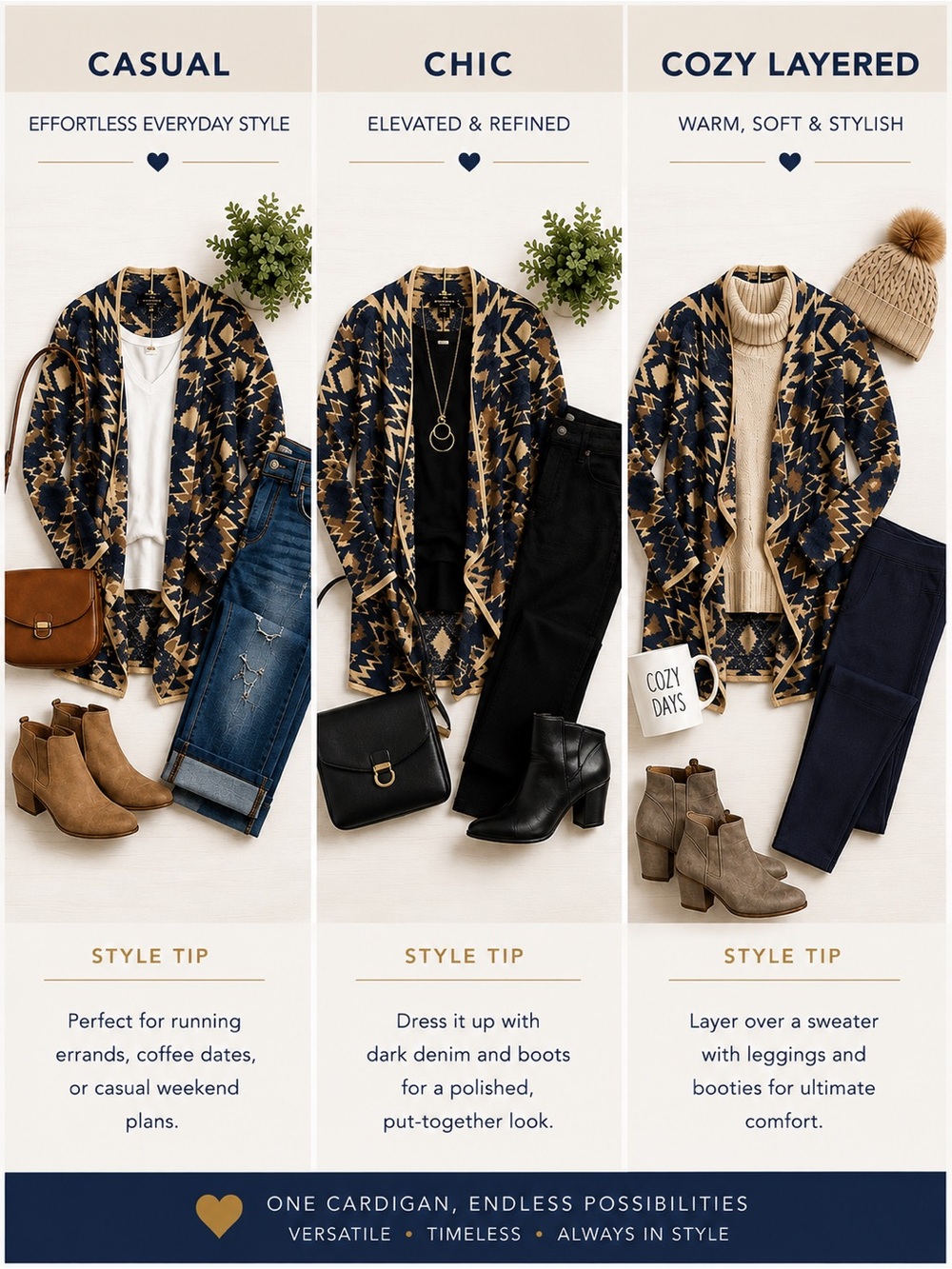 Lucky Brand Navy & Tan Aztec Open-Front Cardigan